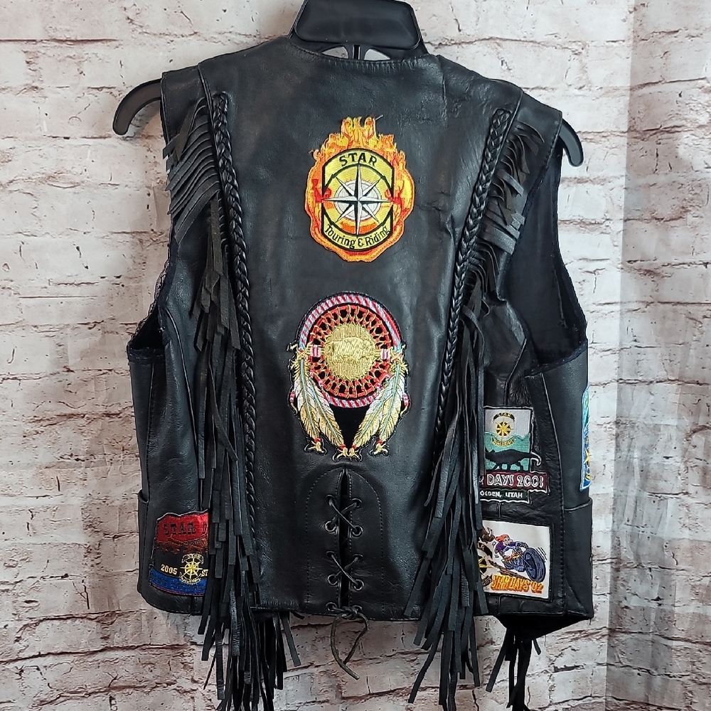 Shaf Leather Riding Vest Star Touring & Riding Bufflo Patches Medium